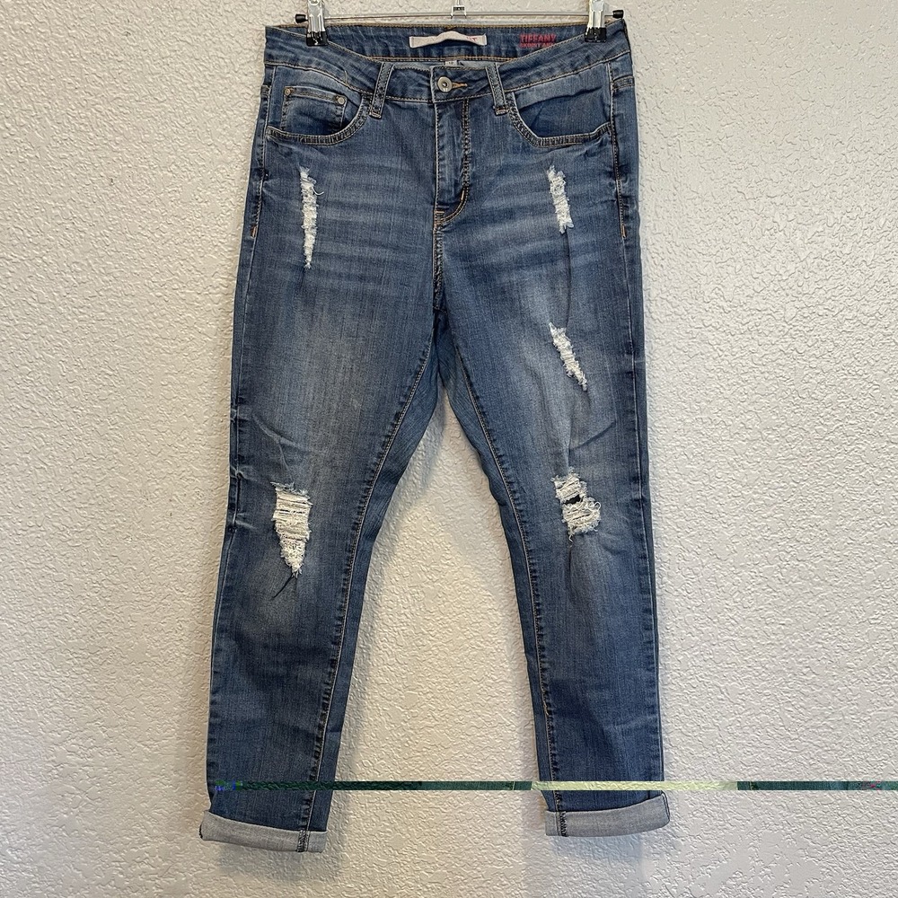 !IT Women's 10 Tiffany Skinny Ankle Distressed Blue Jeans Stretch Mid Rise